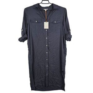 Womens Knox Rose Black Rayon Shirt Dress Roll Tab Sleeve Button Down Size XL